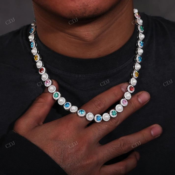 9MM Multi Color Diamond and Pearl Classic Chain hip hop jewelry CustomDiamJewel