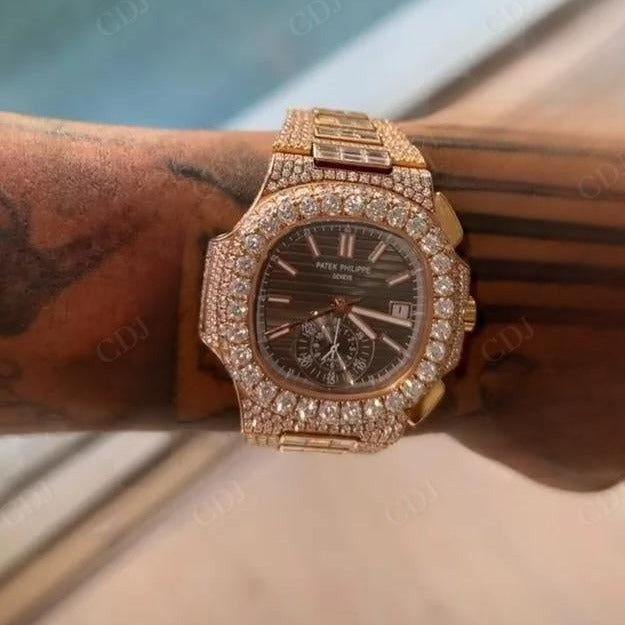 41MM Full Rose Patek Philips Diamond Watch For Men  customdiamjewel   