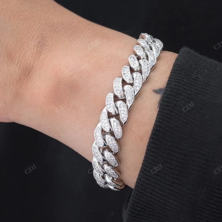 Full Ice Out Yellow Gold Plated Hip Hop Style Moissanite Cuban Link Bracelet hip hop jewelry CustomDiamJewel