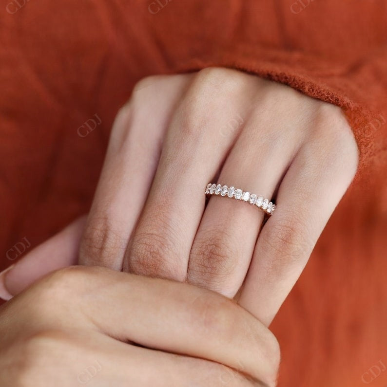 Oval Lab Grown Diamond Half Eternity Dainty Rose Gold Wedding Band customdiamjewel