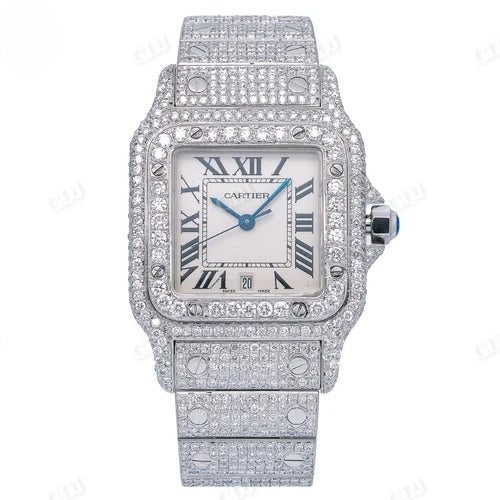 Hip Hop Custom Cartier High Quality Lab Grown Diamond Men's Wrist Watch Customized Diamond Jewelry customdiamjewel