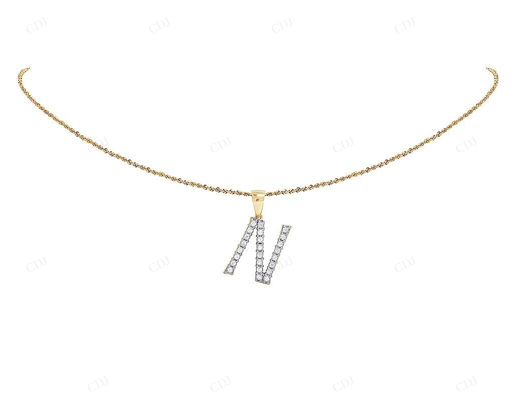 1.1" Natural Diamond 10K Gold N Letter Charm Pendant CustomDiamJewel