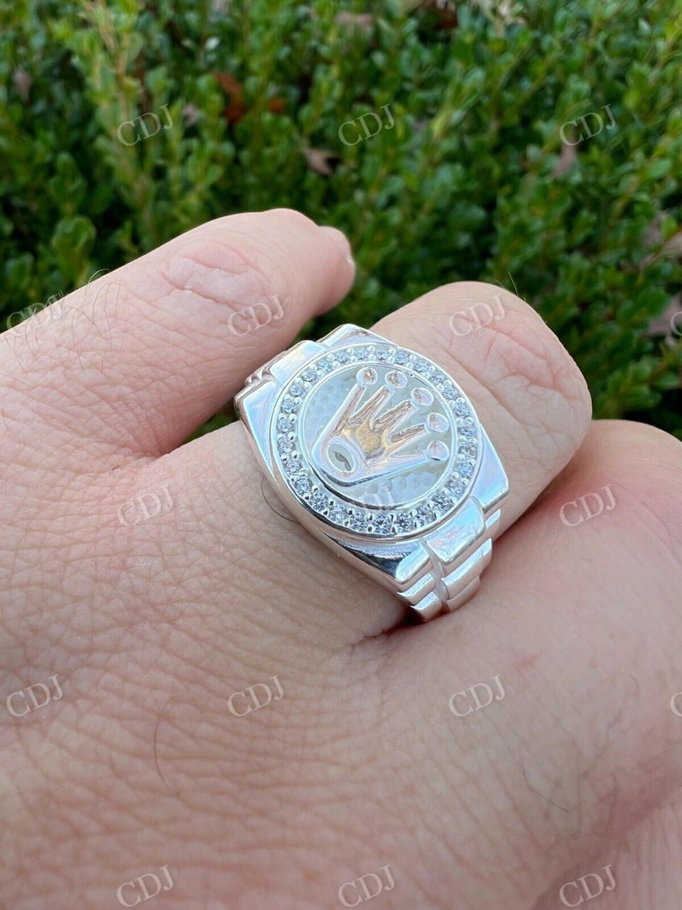 White Gold CVD diamond Rolex Crown Watch Ring customdiamjewel