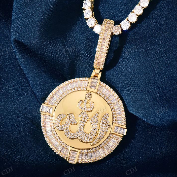 Moissanite Round Baguette Allah Pendant hip hop jewelry CustomDiamJewel