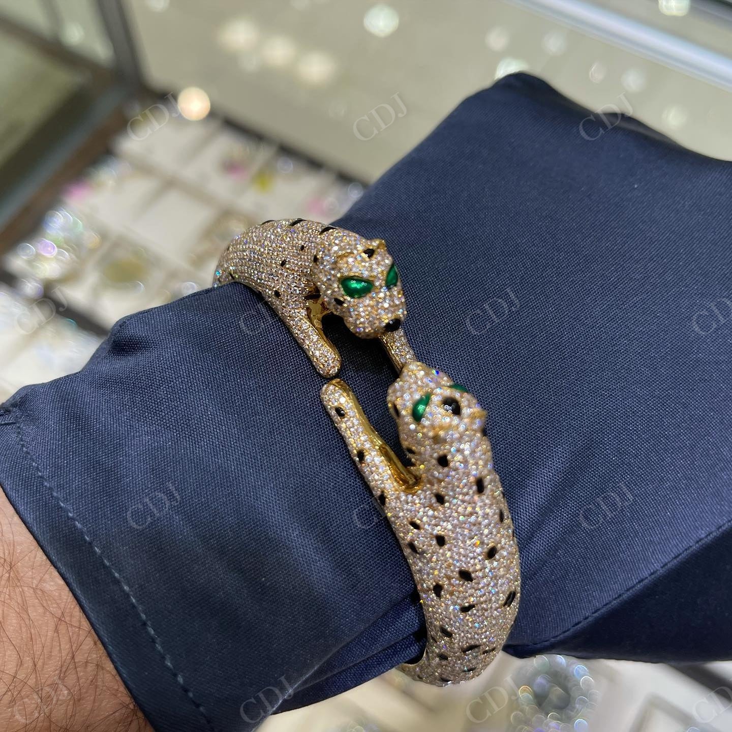 925 Silver With Gold Plated Leopard Head Cuff Bangles hip hop jewelry CustomDiamJewel