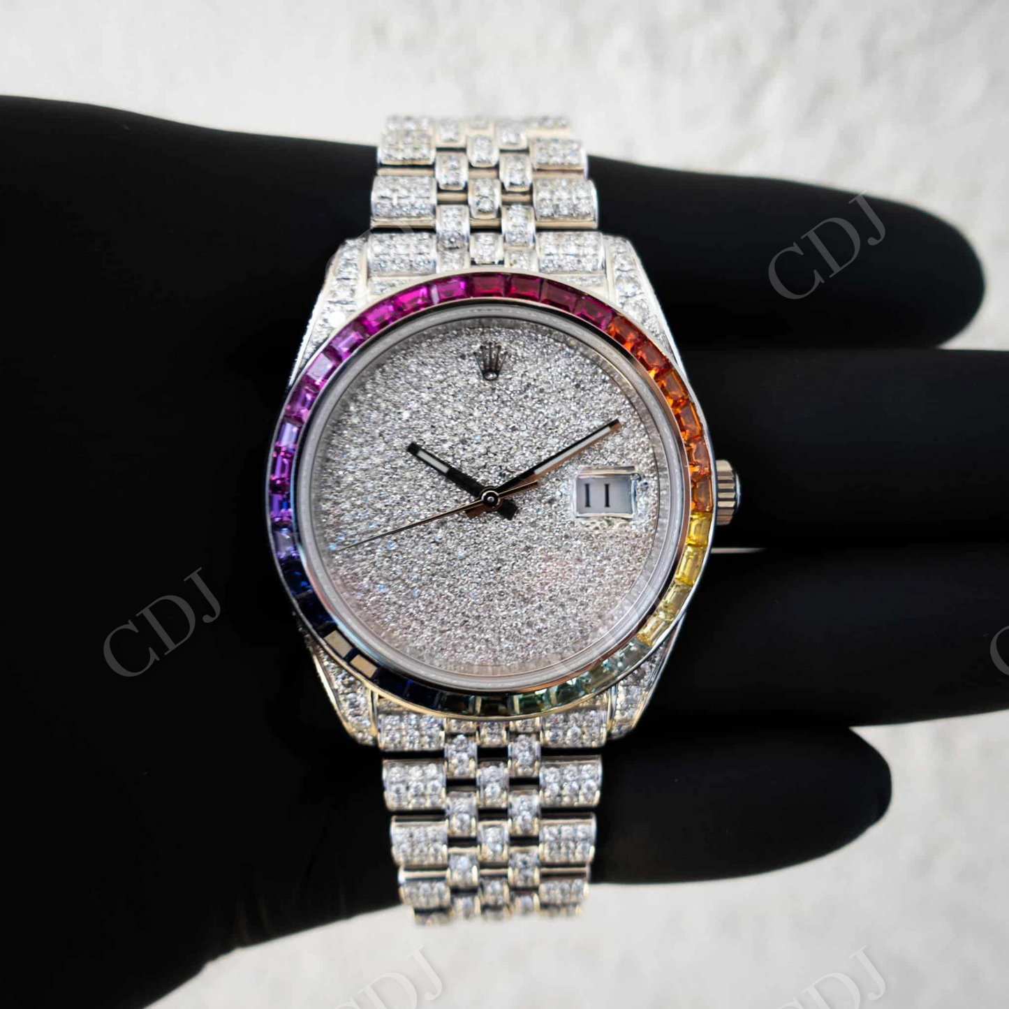 Wholesaler Customized Rolex Baguette Round Moissanite Watch customdiamjewel