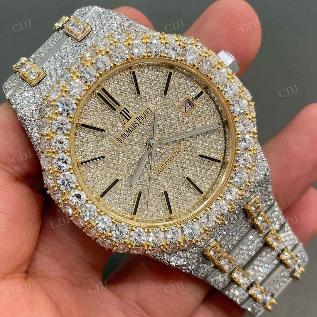 Yellow White Fully Iced Out AP Modified Belt Watch For Men customdiamjewel