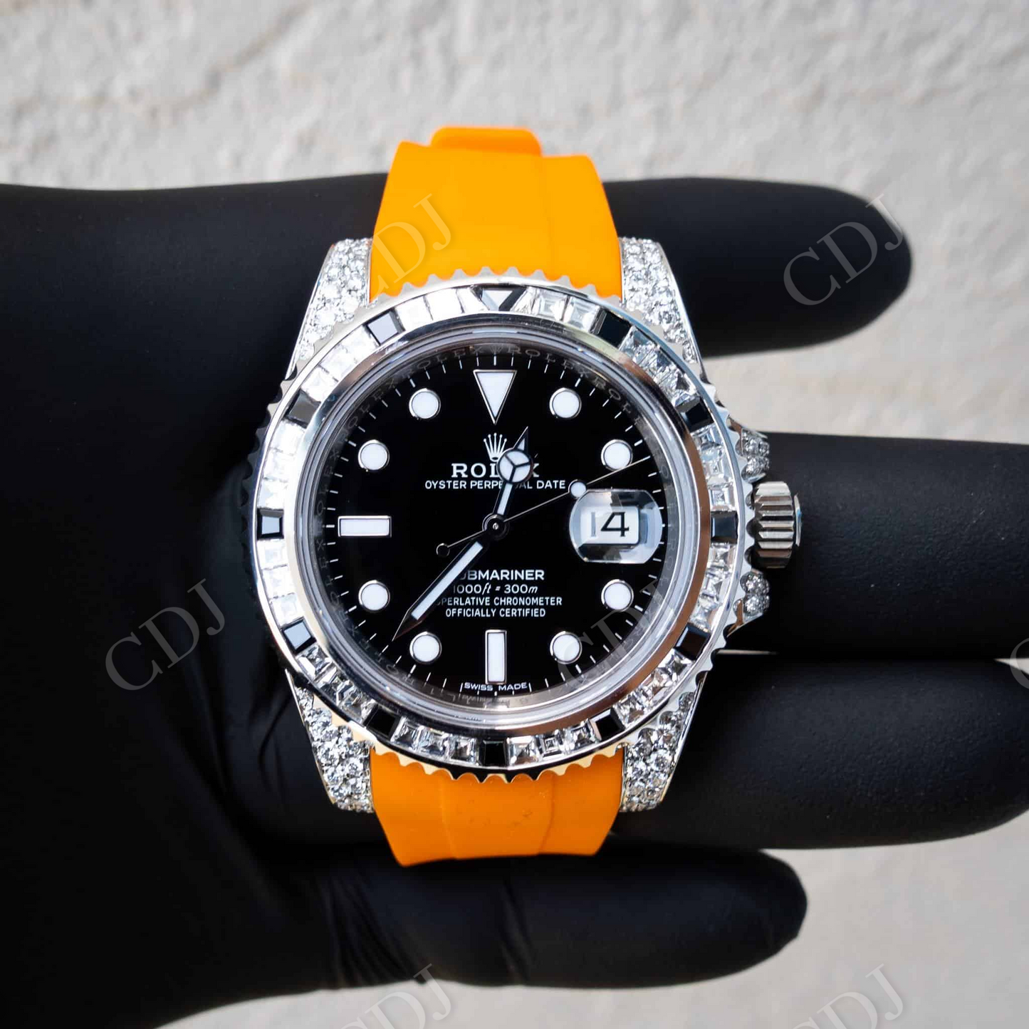 Orange Rubber Belt Custom Rolex Watches Manufacturer customdiamjewel