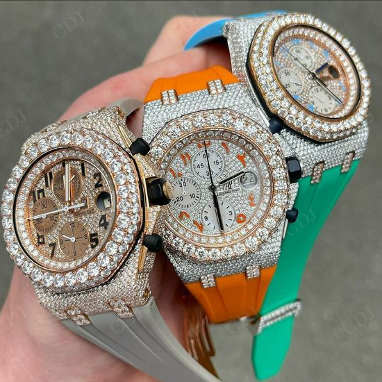 AP Chrono Silicone Strap Natural Diamond Watch  customdiamjewel   