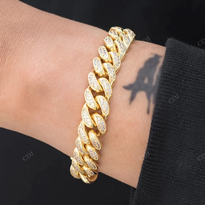Full Ice Out Yellow Gold Plated Hip Hop Style Moissanite Cuban Link Bracelet hip hop jewelry CustomDiamJewel