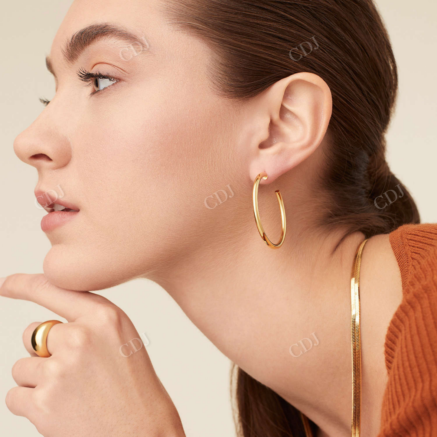 Large Tube Hoops Gold Earrings 14K Solid Gold customdiamjewel