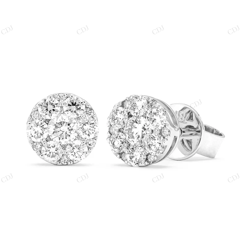 18K White Gold Diamond Stud Cluster Earrings Stud earrings CustomDiamJewel