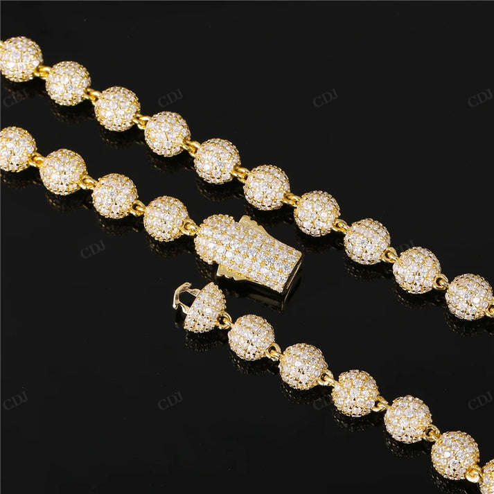 10K Yellow Gold 8mm Iced Out Diamond Ball Chain hip hop jewelry CustomDiamJewel