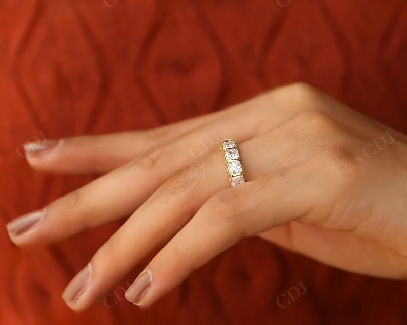 5.92CTW Asscher Cut Lab Grown Diamond Bezel Set Wedding Band customdiamjewel
