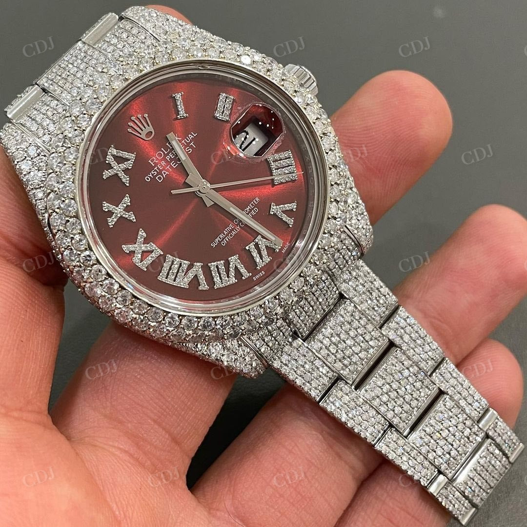 Moissanite Rolex Red Dial Hip Hop Luxury Watch customdiamjewel