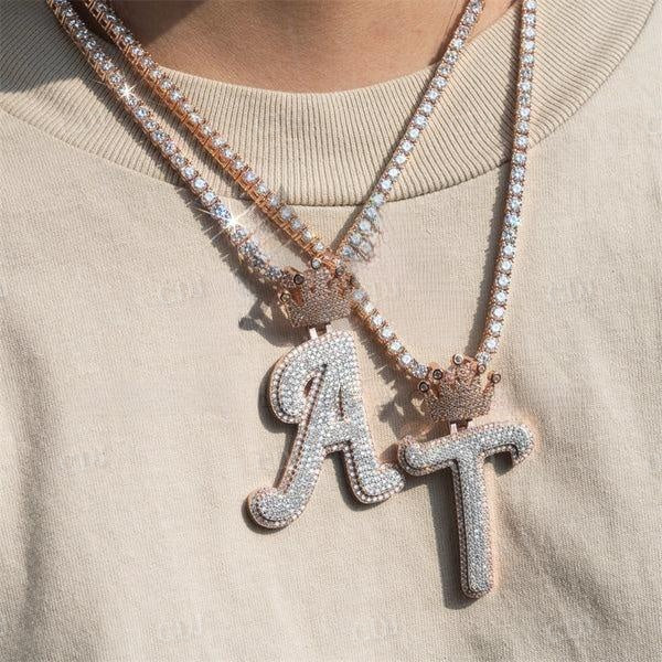 Custom Made Iced Out Rose Gold Two Intial Diamond Pendant customdiamjewel