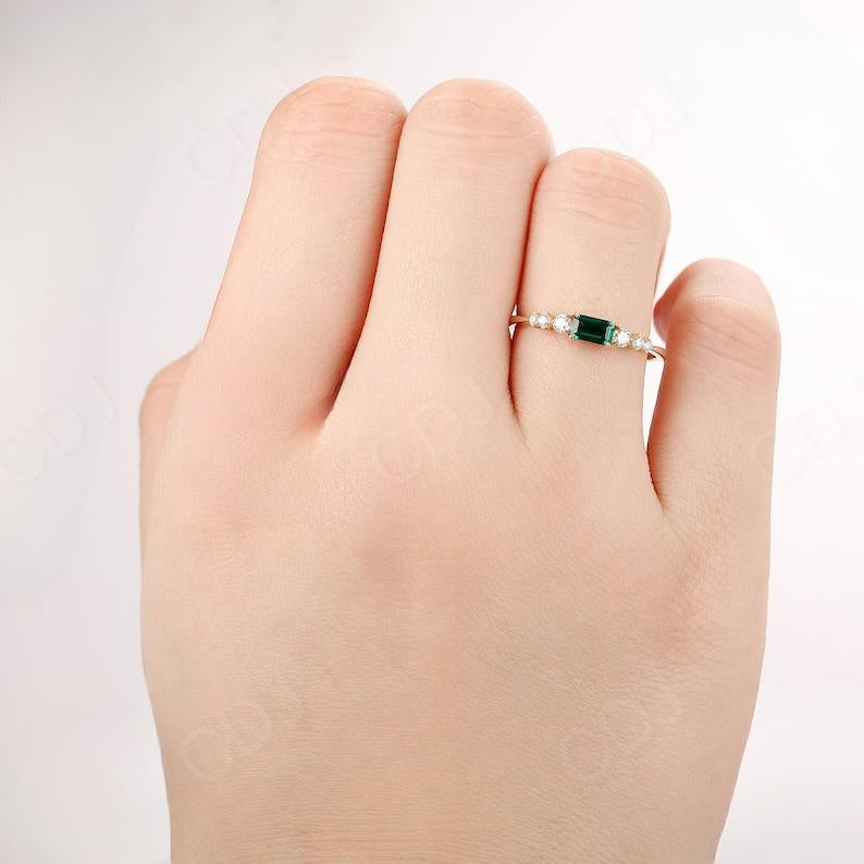 14k Yellow Gold Green Emerald Moissanite Stacking Wedding Band customdiamjewel