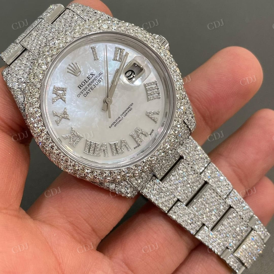 Hip Hop White Dial Rolex Diamond Wrist Moissanite Watch customdiamjewel