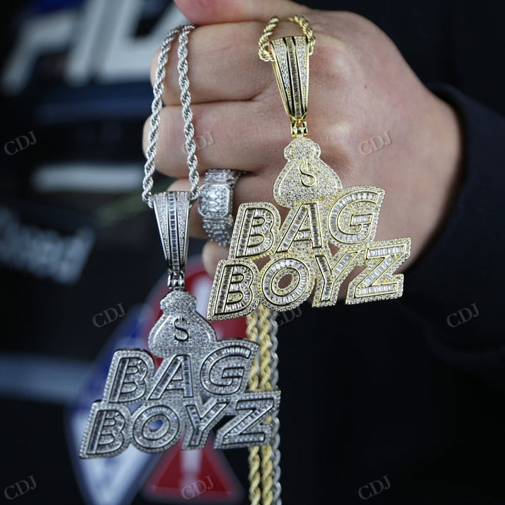 Baguette Moissanite Diamond Letter Bag Boyz Pendant hip hop jewelry CustomDiamJewel