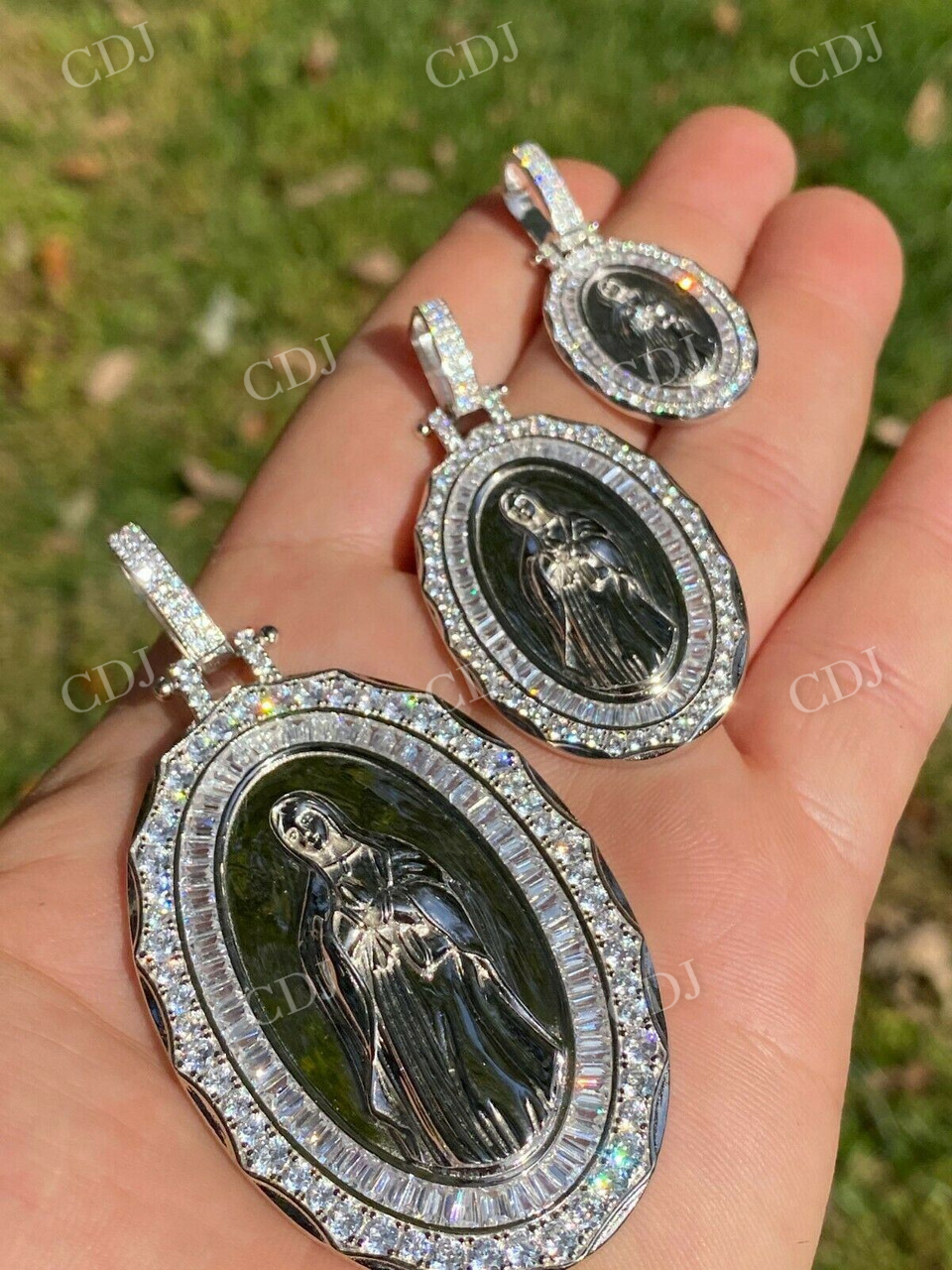 925 Sterling Silver Mary Diamond Pendant For Men customdiamjewel