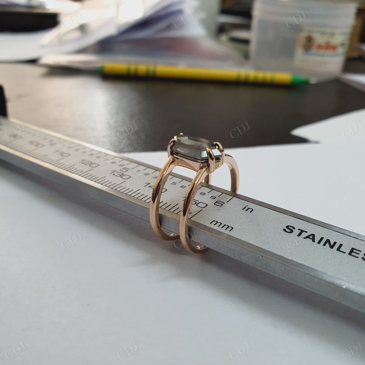 Hexagon Cut Salt and Pepper Moissanite Ring