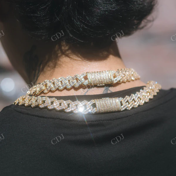 Prong Baguette Diamond Cuban Chain Necklace customdiamjewel