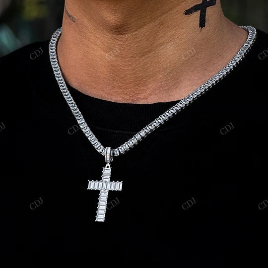 Baguette Cut Fully Iced Prong Setting Cross Pendant hip hop jewelry CustomDiamJewel