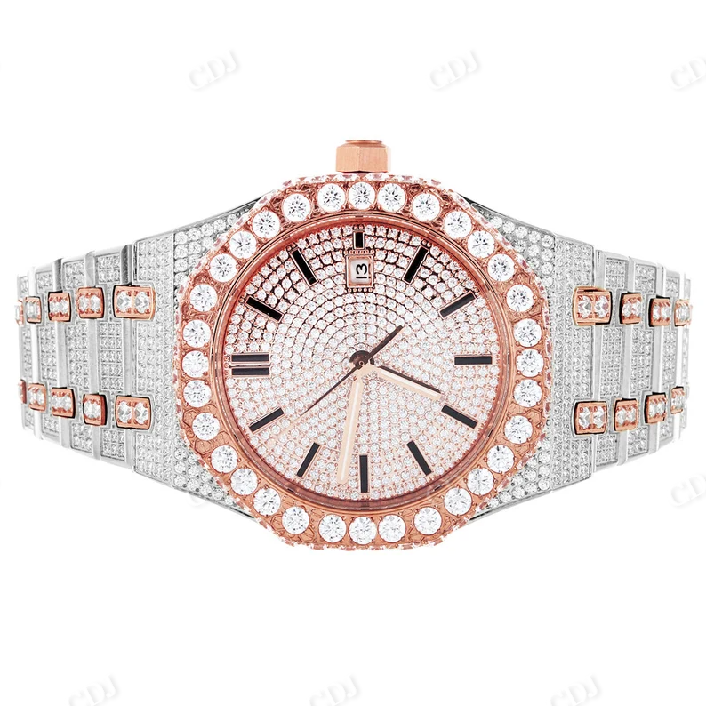 41MM Full Iced Out Moissanite Two Tone Men's Wrist Watch customdiamjewel