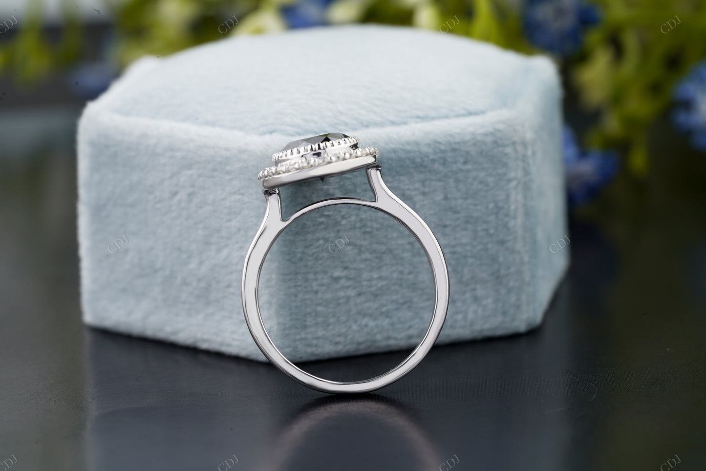 Black Diamond Oval Halo Statement Ring