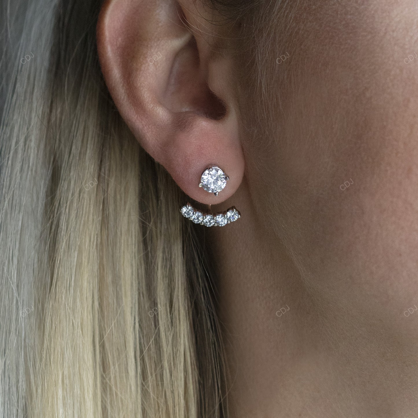 White Gold Lab Grown Diamond Contoured Stud Enhancer Earrings