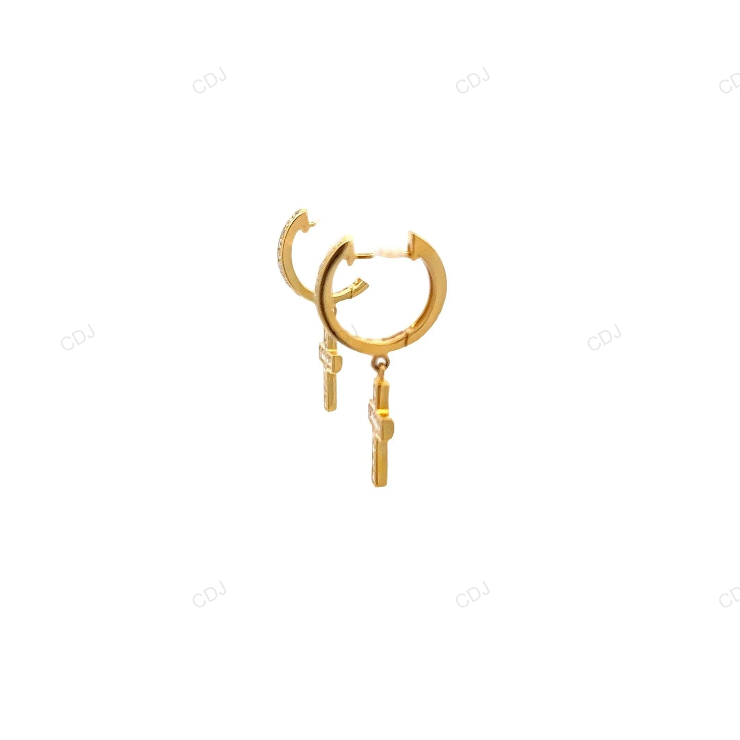 14K Gold Lab Grown Diamond Cross Huggies Channel Setting Earrings