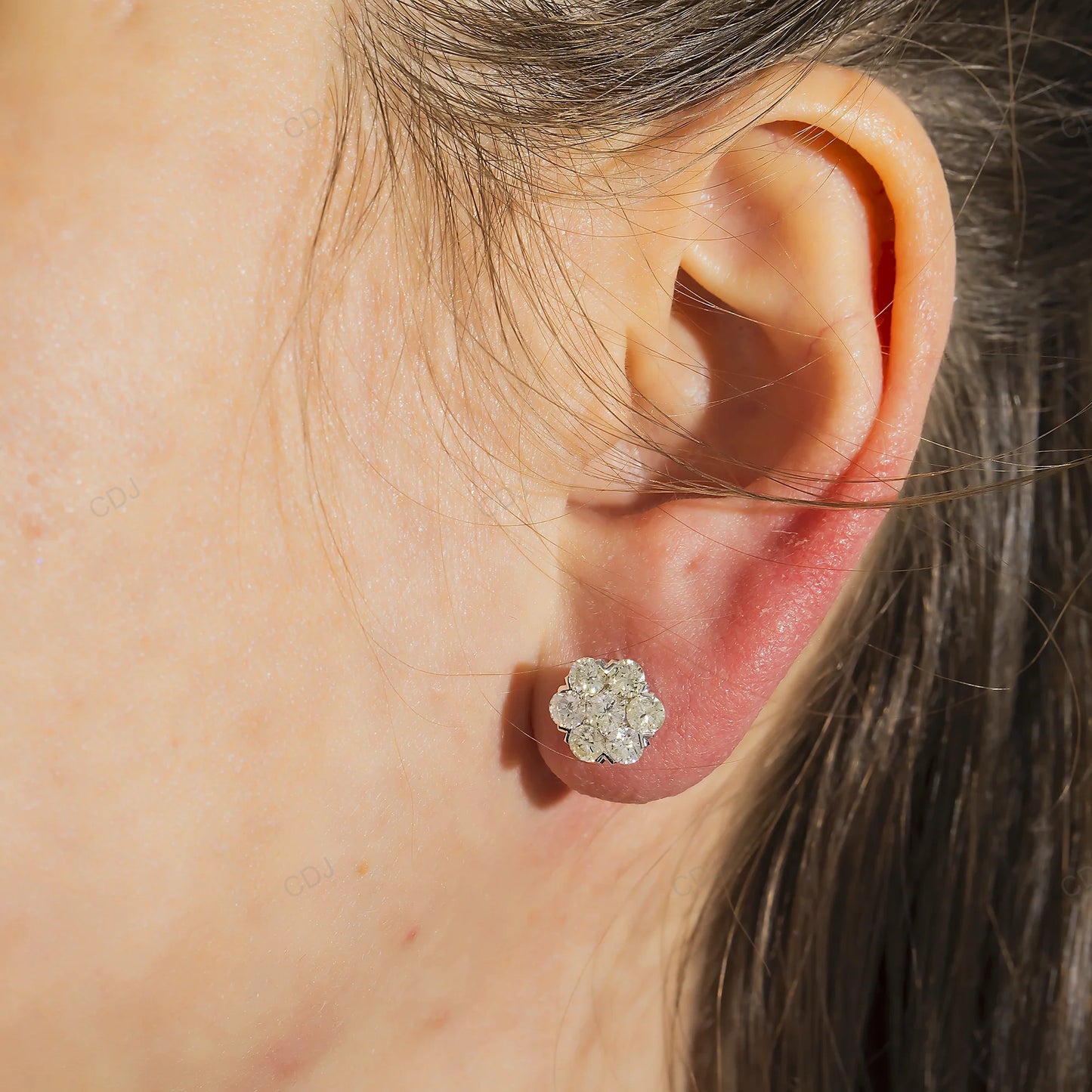 Flower Cluster Lab Grown Diamond Gold Earrings