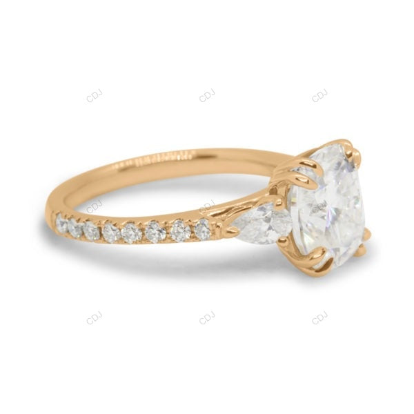 Elongated Cushion Cut Three Stone Engagement Gold Ring
