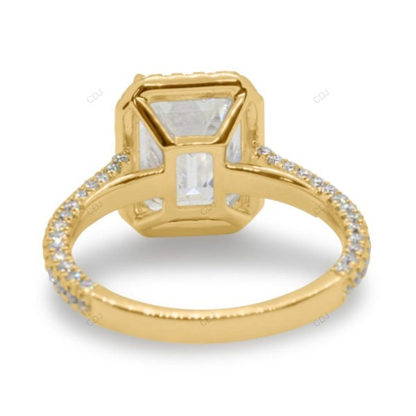 Emerald Cut Halo Lab Grown Diamond Pave Gold Ring
