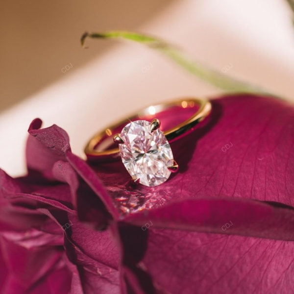 Hidden Halo Oval Cut Lab Diamond Gold Ring