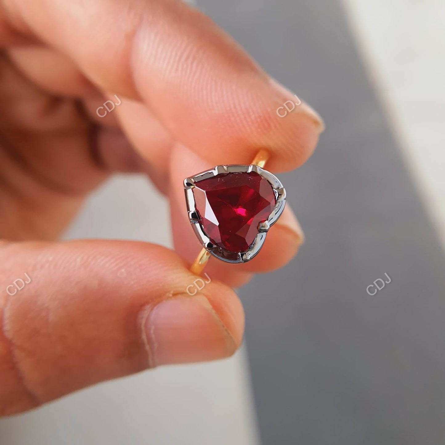 10K Gold Heart Shape Ruby Solitaire Ring