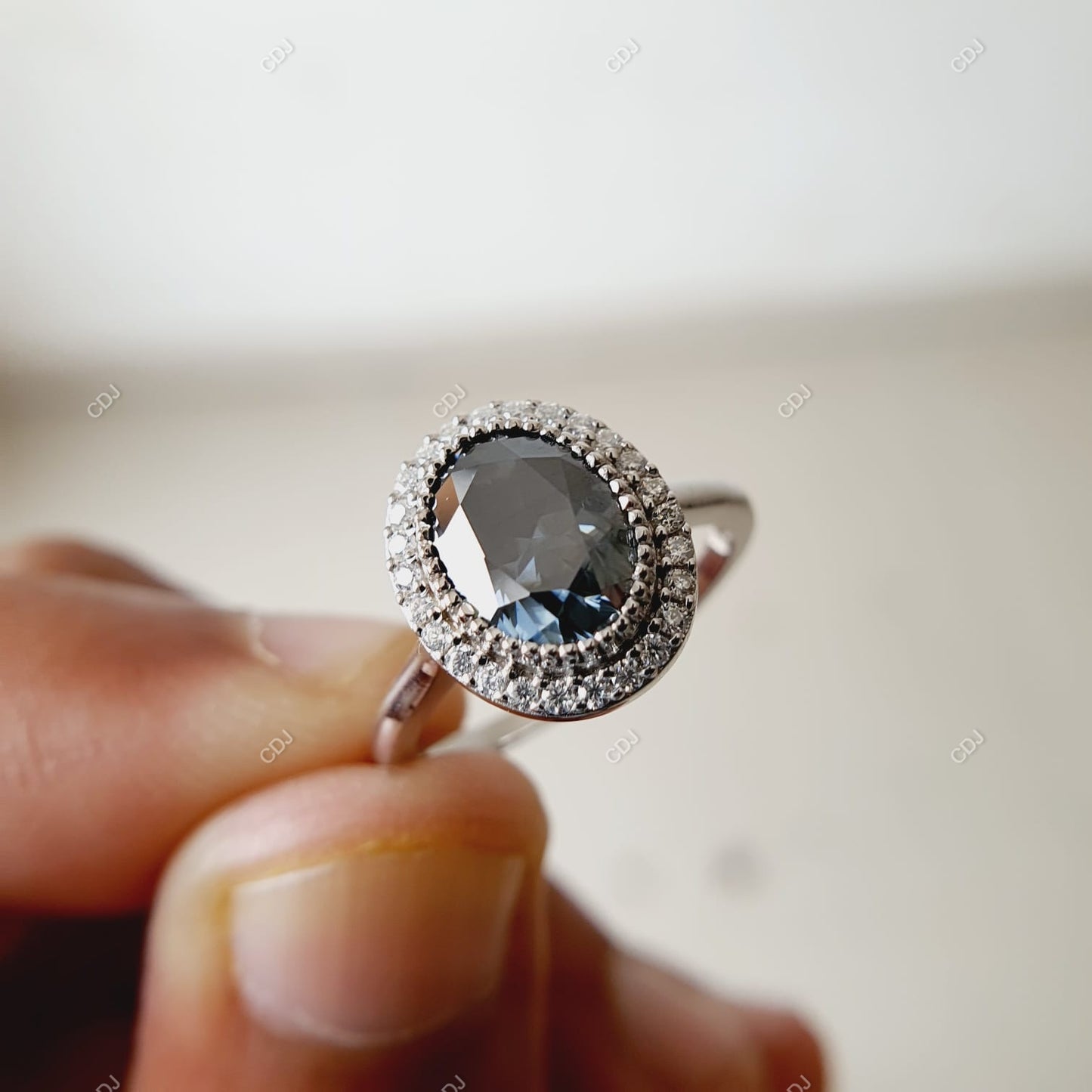 2.22 CTW Black Onyx Oval Cut Halo Diamond Engagement Ring Engagement Ring customdiamjewel