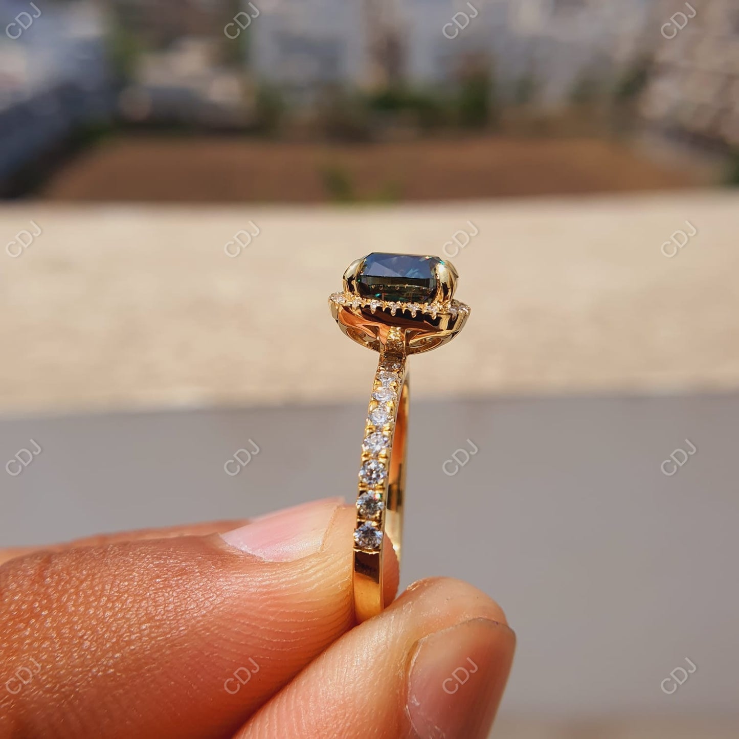 3.56 CTW Cushion Cut Blue Moissanite Halo Engagement Ring