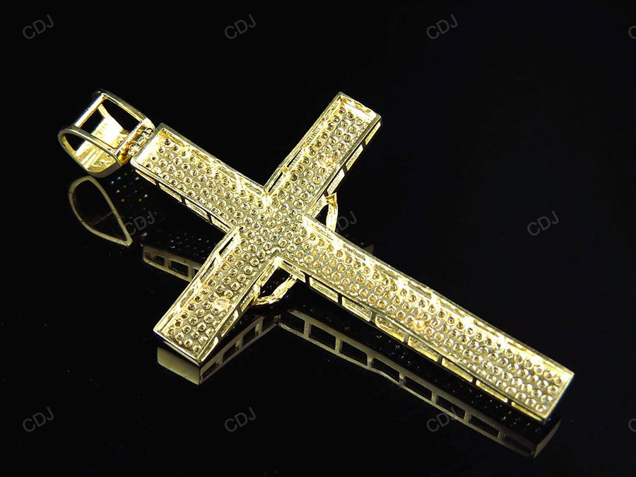 Men's Simulated Lab Grown Diamond Jesus Crucifix Yellow Gold Pendant hip hop jewelry CustomDiamJewel