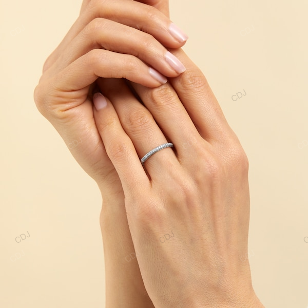 Three Row CVD Diamond Wedding Band For Daily Wear