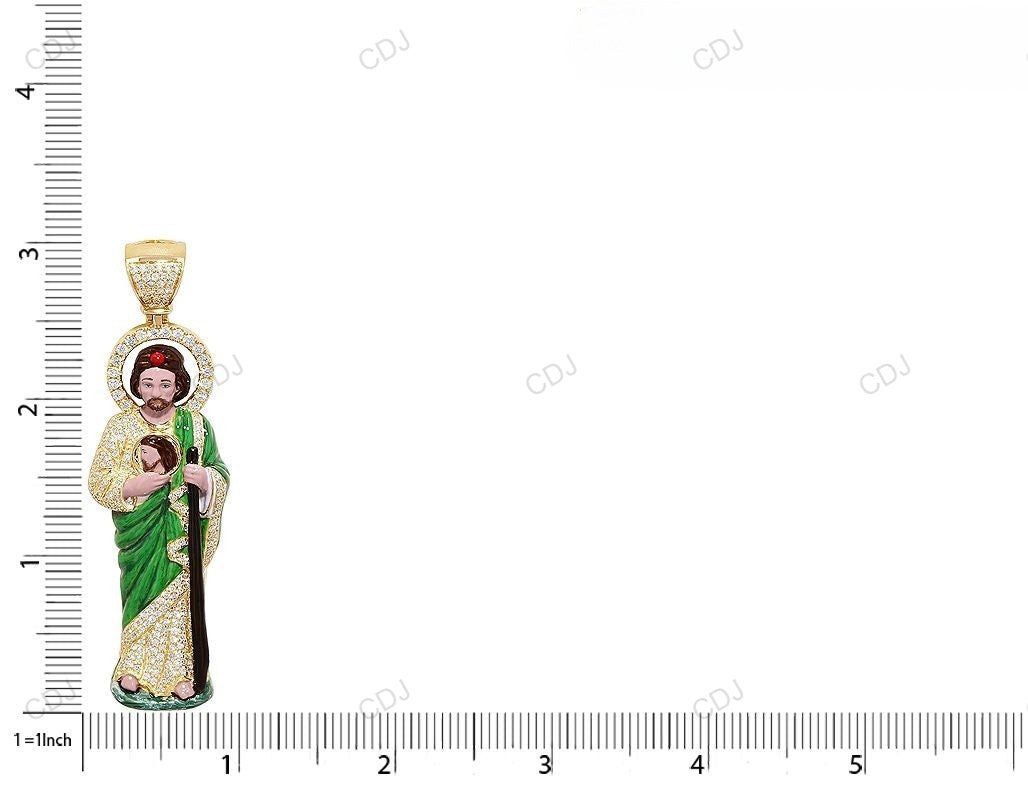 VVS Lab Grown Diamond St Jude Large Enamel Yellow Gold Pendant hip hop jewelry CustomDiamJewel