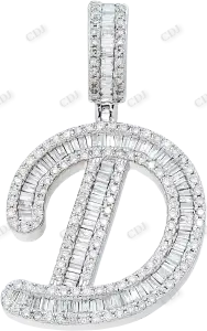 1" 925 Sterling Silver Baguette Cut Moissanite Luxury Initial D Pendant Hip Hop Pendent customdiamjewel