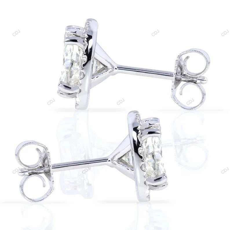 Halo Setting Lab Grown Diamond Stud Earrings