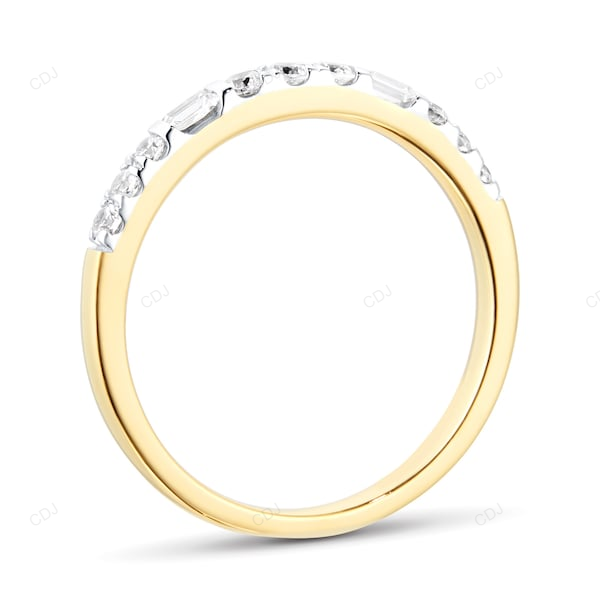 Two Tone Baguette Cut CVD Diamond Wedding Band
