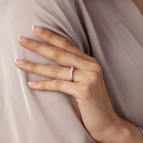 Curved Shape Gold CVD Diamond Wedding Band