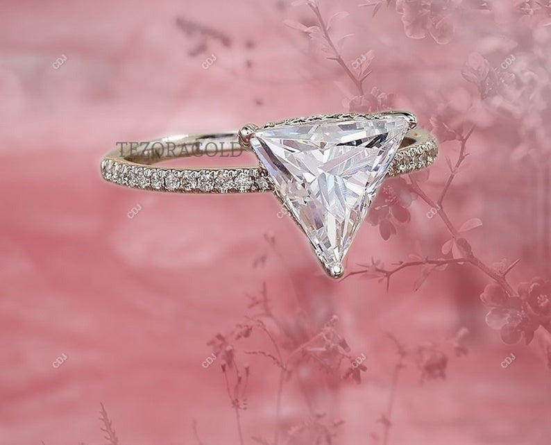 10K White Gold 2.11 CTW Triangle Cut Lab-Grown Diamond Hidden Halo Ring