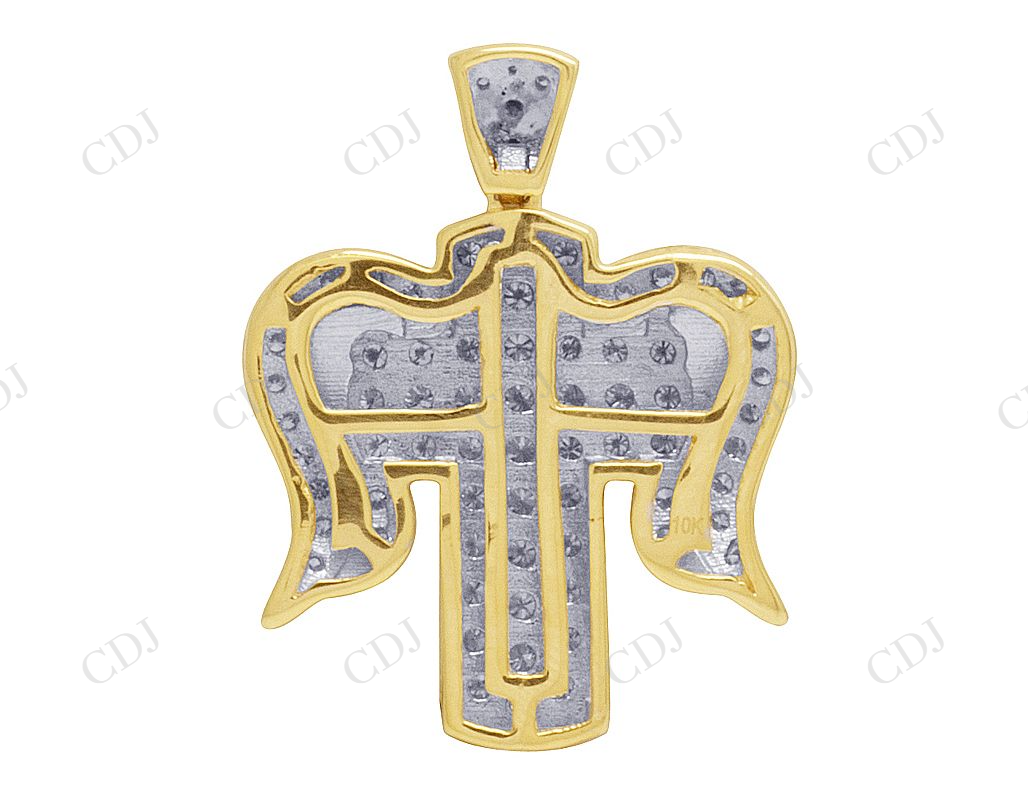 Two Tone VVS Moissanite Cross Angel wing Pendant Hip Hop Pendent CustomDiamJewel