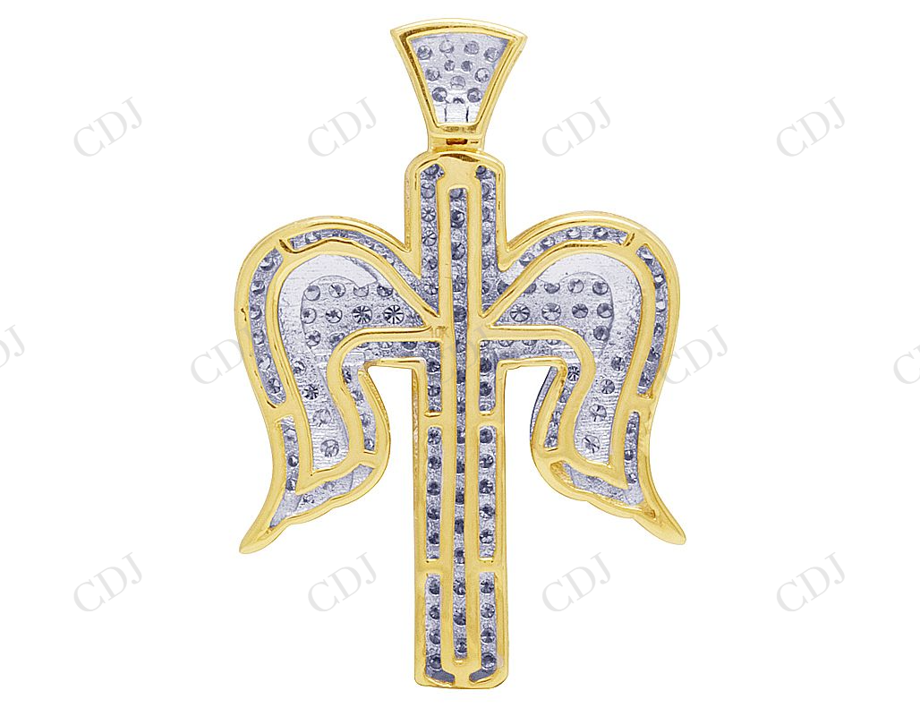 Sterling Silver Moissanite Cross Angel Wing Unisex Pendant Hip Hop Pendent CustomDiamJewel