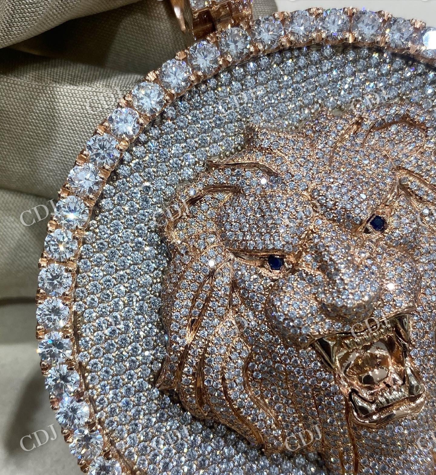 925 Sterling Silver Fully Iced Out Lion Face Pendant CustomDiamJewel