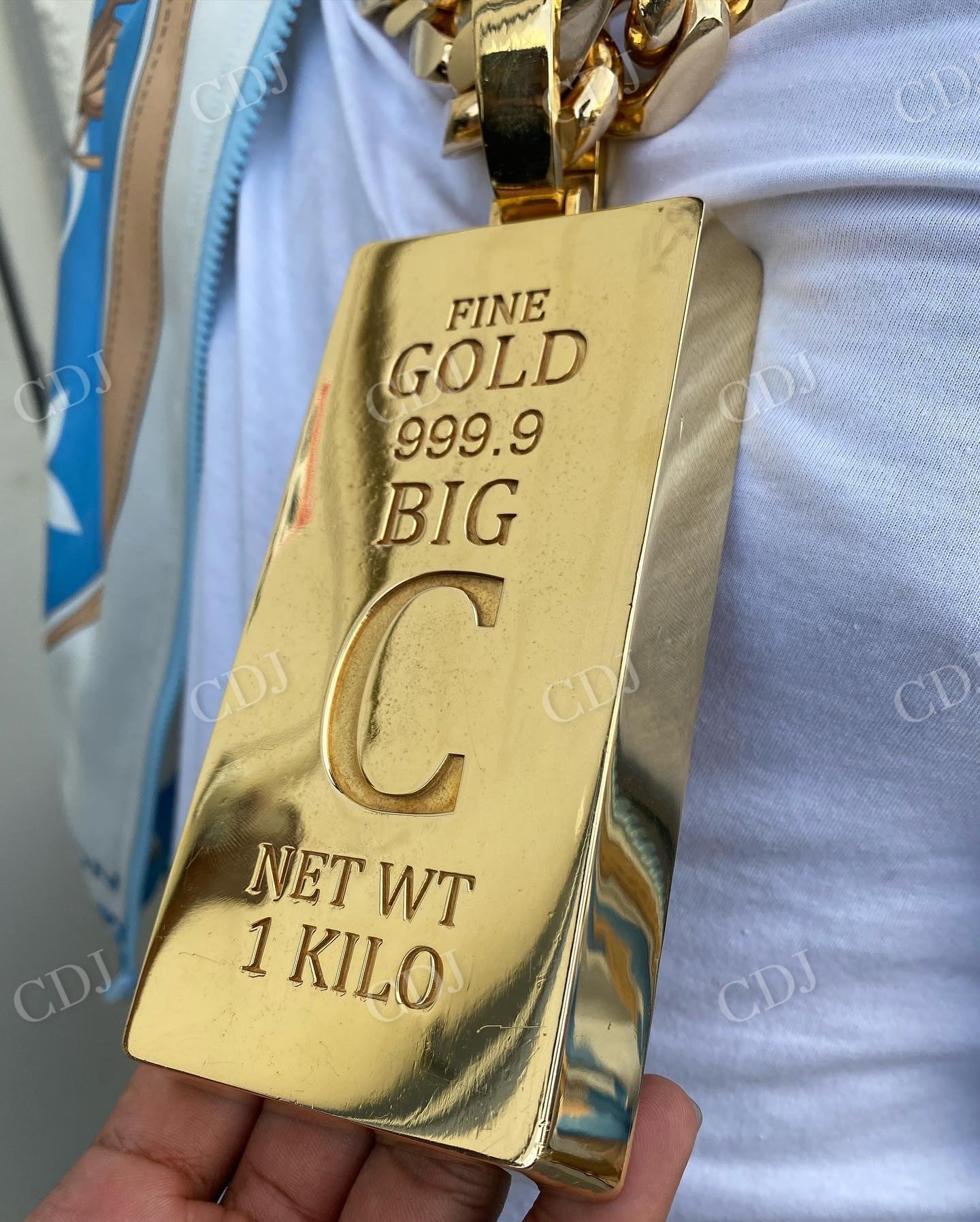 Sterling Silver Gold Plated 1 Kilo Bullion Pendant Charm Heavy 999 Hip Hop Pendant hip hop jewelry customdiamjewel